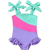 YOUNGER TREE Toddler Swimsuit Girl Color Block Stripe One-Piece Swimwear Baby Girl Bathing Suits