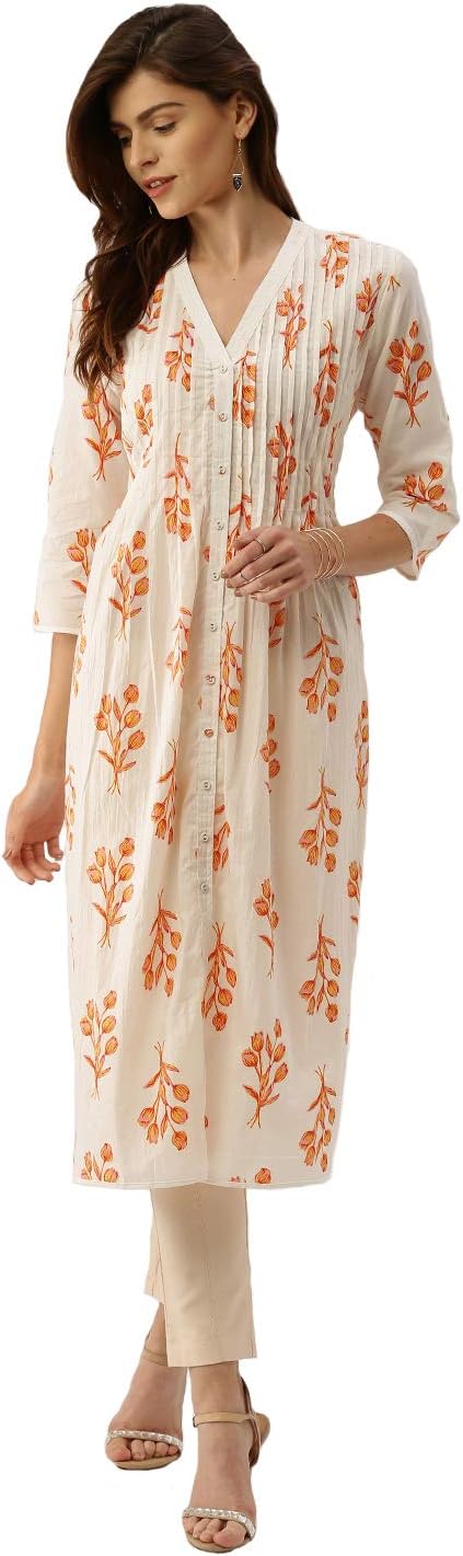 Women Cotton Straight Kurti(White)
