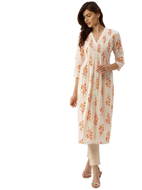 Women Cotton Straight Kurti(White)