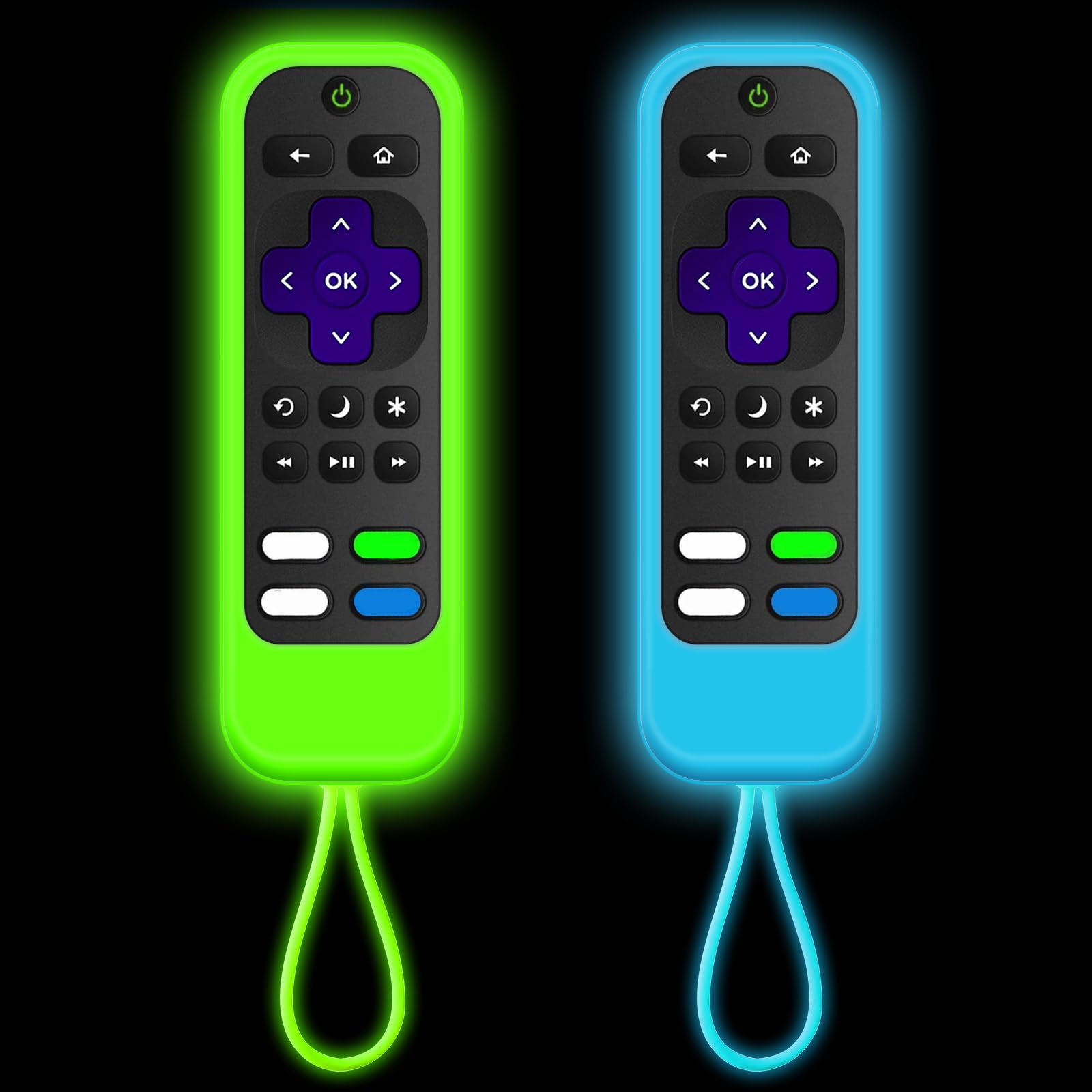 Photo 1 of [2 Pack] Silicone remotes Cover case Compatible with TCL/Hisense-Roku Remote& Express 4K+ / Roku-StreamingStick+(Luminous Green + Blue) Glow in The Dark
