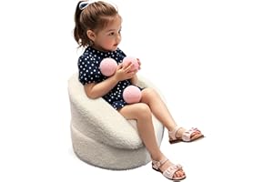 Hrebr Mini Toddler Chair Comfy 1-3 Years Old - 17.3'' Compact Kids Couch with Carry Handle, Soft Teddy Plush Baby Chair, Washable Cover & Sturdy Design for Nursery & Playroom - White