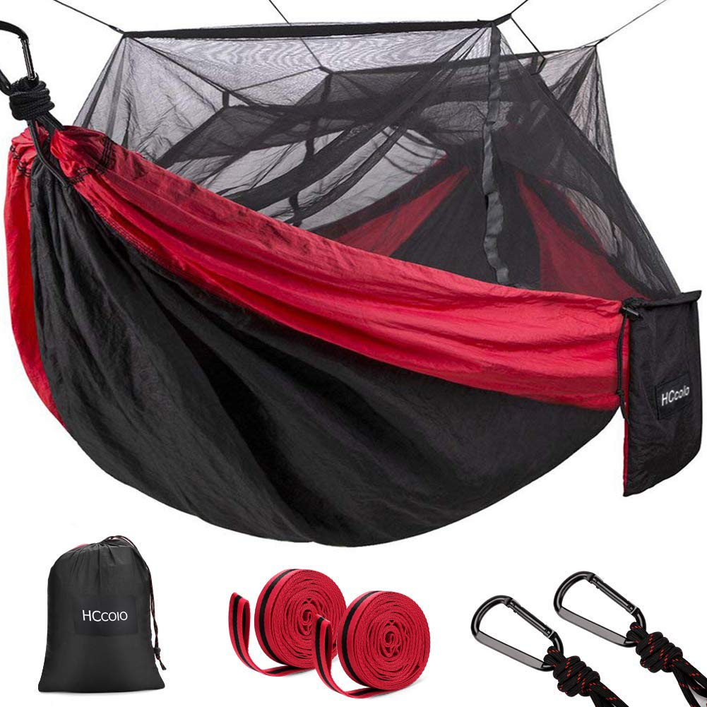 Best double outdoor parachute nylon hammock with mosquito net, red