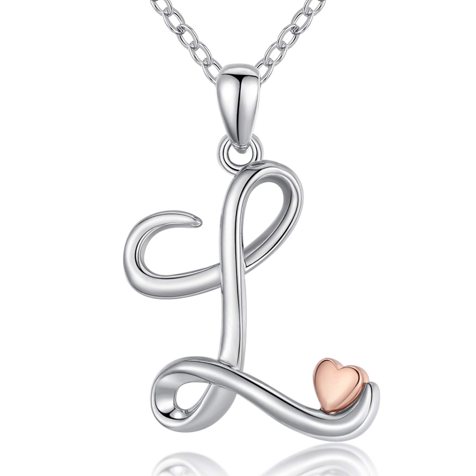 CELESTIA Initial Letter L and Heart Pendant Necklace for Women Girls Personalized 925 Sterling Silver Jewellery, 18" Chain- Birthday Gifts for Friends, Mum, Daughter — image 1