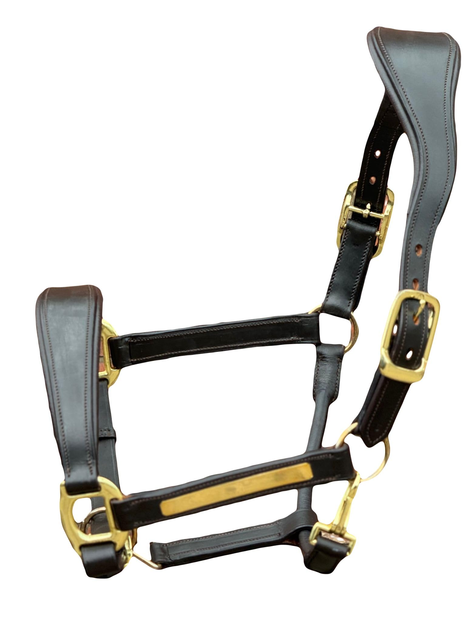 Equipride Anatomical Leather Headcollar, Supersoft Padded, Gold Fittings, Fully Adjustable (Brown, Pony)