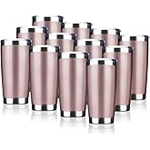 EcoMozz 20oz Tumbler Bulk Stainless Steel Vacuum Insulated Tumblers with Lid Double Wall Travel Mug Powder Coated Coffee Cup, Suitable for Ice Drinks and Hot Beverage (Rose gold 12pack)