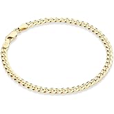 Miabella Italian Solid 925 Sterling Silver, 18K Gold Plated 925 Sterling Silver 3.5mm Diamond Cut Cuban Link Curb Chain Bracelet for Women, Made in Italy