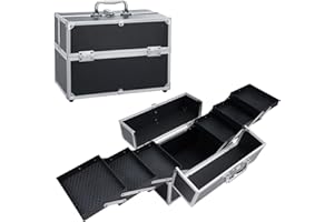 Hododou Makuep Train Case Extra Large 6 Trays Makeup Box Travel Case Professional Cosmetic Storage for Makeup Artist, Nail Tech, Hairstylists Salon Barber Case with Lockable Handle PRO Black