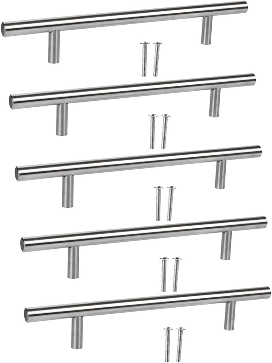 5 PCS Brushed Stainless Steel T bar Handle Kitchen Cup Board Cabinet Door Knob (160mm/6.3")