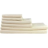 GILDEN TREE Waffle Towel Set Quick Dry Thin | 2 Bath Towels | 2 Hand Towels | 2 Washcloths, Classic Style (Cream)