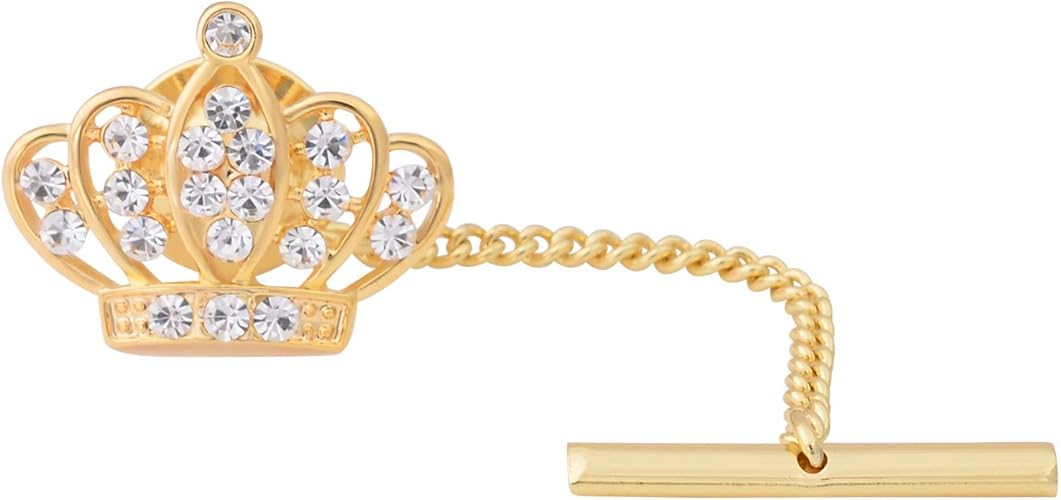 Amazon Fenni ジュエリー ラインストーン クリスタル 小さな王冠 ティアラ ネクタイ タイピン チェーン付き メンズ ゴールド シルバートーン ラペルピン ブローチ ラペルピン 通販