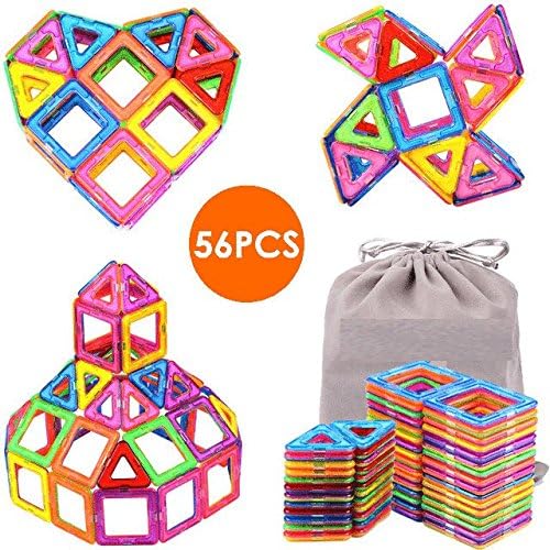 Magnetic Building Blocks Set 56 pcs Educational Learning Construction Tiles + Storage Bag