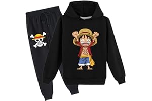 RYDLE Kids 2 Piece Outfits One Piece Hoodies-Anime Luffy Long Sleeve Sweatshirts and Sweatpants Casual Sweatsuit for Boys