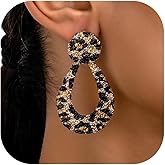 Leopard Print Earrings for Women Brown Geometric Teardrop Drop Dangle Earring Vintage Irregular Statement cheetah print leopard jewelry