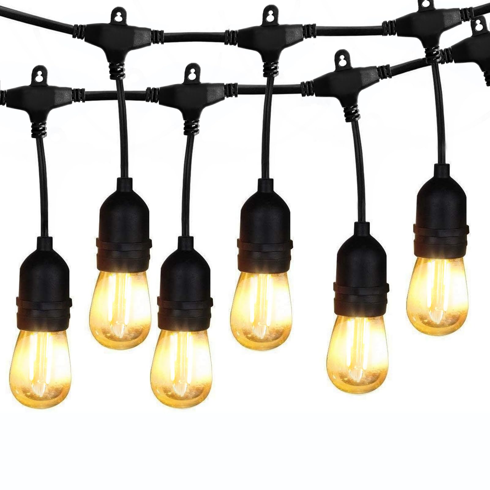 BRIMAX Outdoor String Lights 100FT LED Festoon Lights, Garden String Lights, 30 E27 Sockets, 30 +2 Shatterproof LED Bulbs (2W Warm White) for Patio, Backyard, Cafe