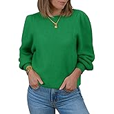 Saodimallsu Womens Puff Long Sleeve Sweaters Fall Crew Neck Cozy Soft Knit Loose Casual Pullover Tops