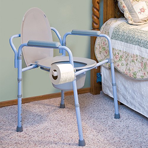 Carex 3-in-1 Folding Bedside Commode and Raised Toilet Seat, Portable Toilet for Camping, Supports Up to 300lbs, Bedside Commodes for Seniors, Adult Potty Chair with Bucket, Lid, and Splash Guard