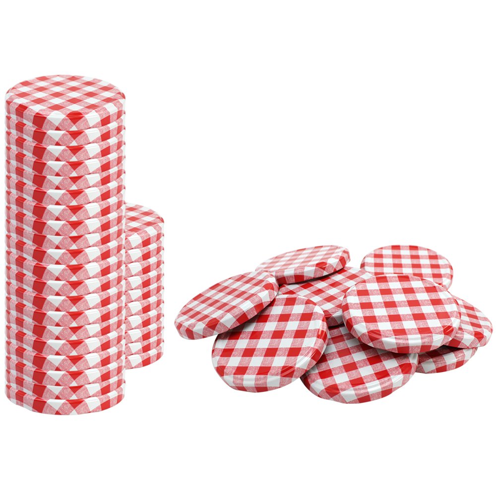 COMFOUR® 40x Replacement Lid Red/White Gingham Lid for Jam Jars, Glass