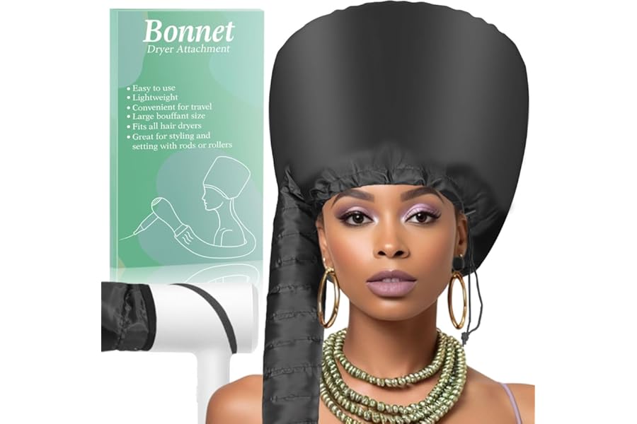 Hooded Hair Dryer Bonnet – Fast-Drying Bonnet Hair Dryer for Natural Hair, Deep Conditioning, Styling, & Curl Enhancing – Adjustable Fit, Heat Distribution, Portable & Lightweight for Travel（Black）