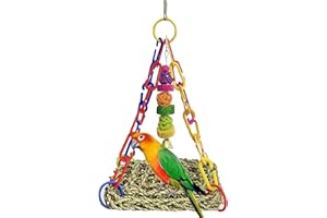 MUYG Bird Seagrass Mat,Natural Sea-Weed Woven Parrot Hammock Swing Mats Birds Foraging Wall Colorful Chewing Toy Lovebird Movable Hanging Hammocks Rocking Toys Parakeets Climbing Pad