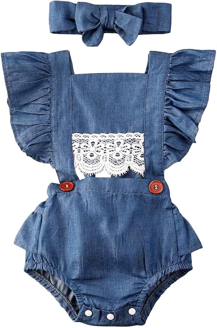 2Pcs Newborn Baby Girl Leopard Ruffles Sleeve Bodysuits Jumpsuit Headband Clothes Romper Set