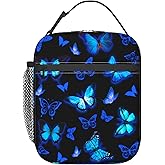 Sivcponrm Blue Butterfly Lunch Box for Women Girls Kids Teens Insulated Lunch Bag Reusable Portable Lunch Box Tote for Picnic Work Travel Camping Outdoor Gifts