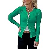 HERILIOS Women's Long Sleeves Snap Button Down Blouses Stretchy Waffle Knit Basic Crew Neck Shirts