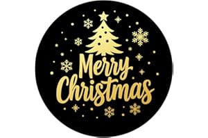 Anwyll Christmas Gift Stickers - 120Pcs 2Inch Merry Christmas Envelope Seals Labels Stickers Gold Foil&Black Xmas Gift Sticker Self Adhesive Happy Holidays Sticker for Cards Gifts Presents Favor Decor