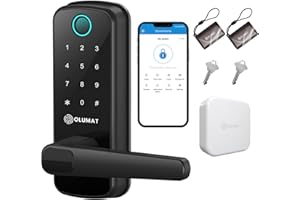 Smart Door Lock with Handle: Olumat Keyless Entry Door Lock with WiFi Gateway - Smart Locks for Front Door with Keypad - Fingerprint Lock