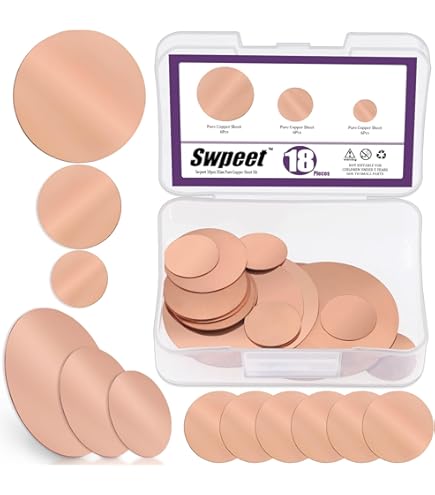 Uxcell Pure Copper Sheet, 8Pack 1 3/16" X 0.03" 20 Gauge T2 Copper Metal Round Plate