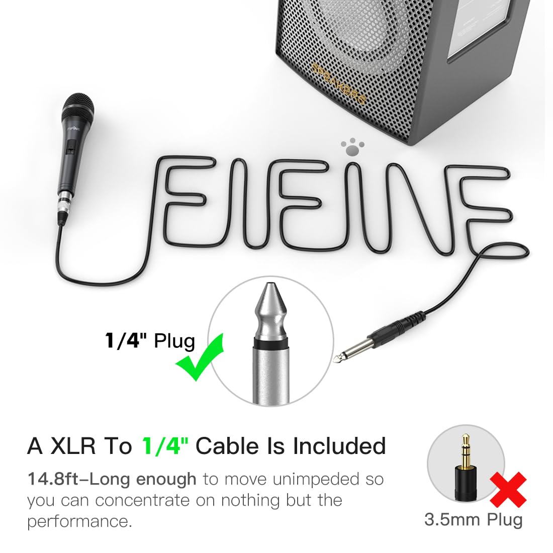 Fifine Karaoke Microphone, Dynamic Vocal Microphone for Speaker, 6.35MM Wired Handheld Mic with On and Off Switch and 14.8ft Detachable Cable-K6