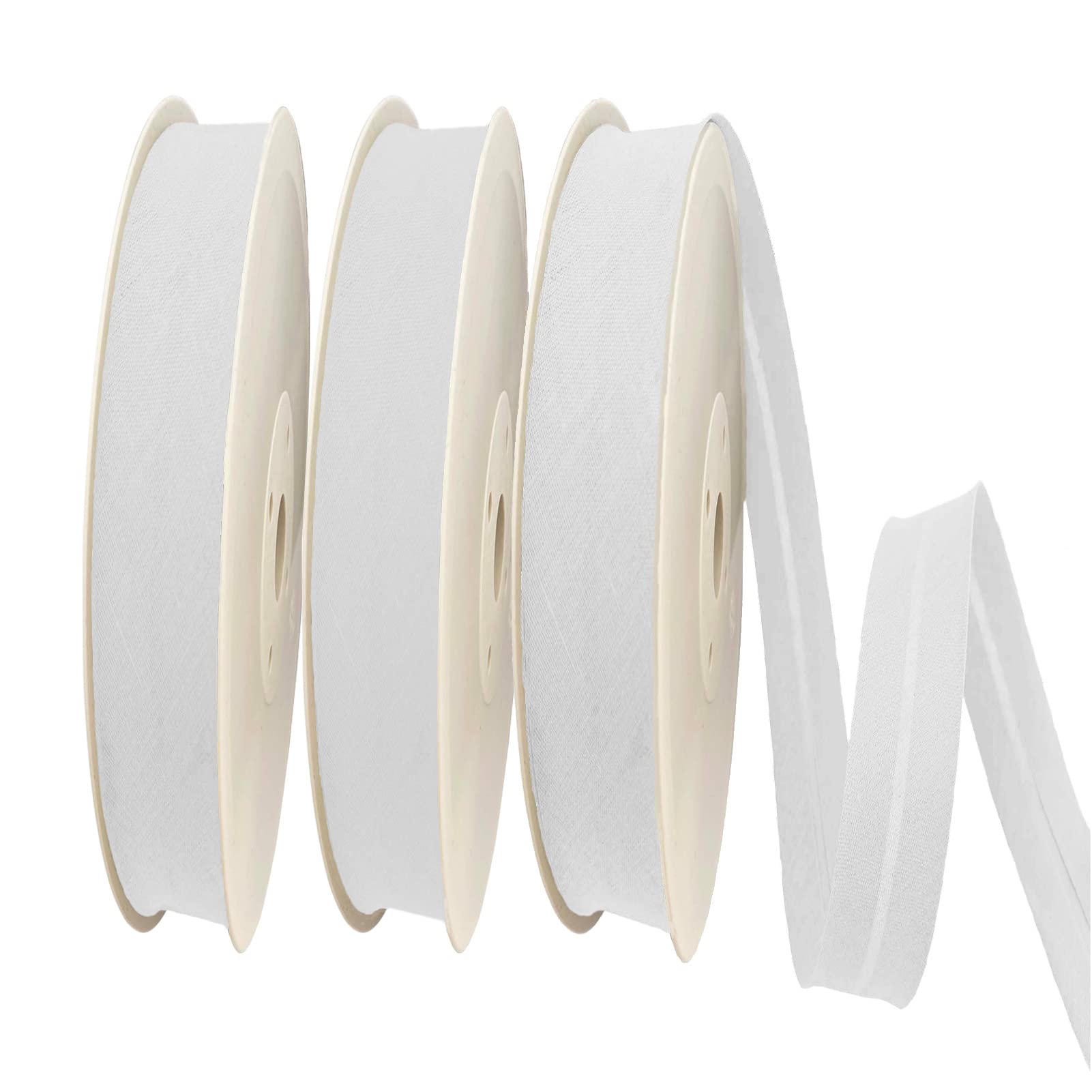 TEXTEX 20mm Wide Bias Binding Tape. 50% Cotton, 50% Polyester. Pack of 3 Pieces, Each 10m - White — image 1
