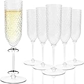 CrysParty 24 Pack Clear Champagne Flutes Plastic, 5.5oz Detachable Acrylic Champagne Glasses, Disposable Cocktail Drinking Cups, Reusable Wine Flutes, Cocktail Toasting Glasses for Wedding, Party