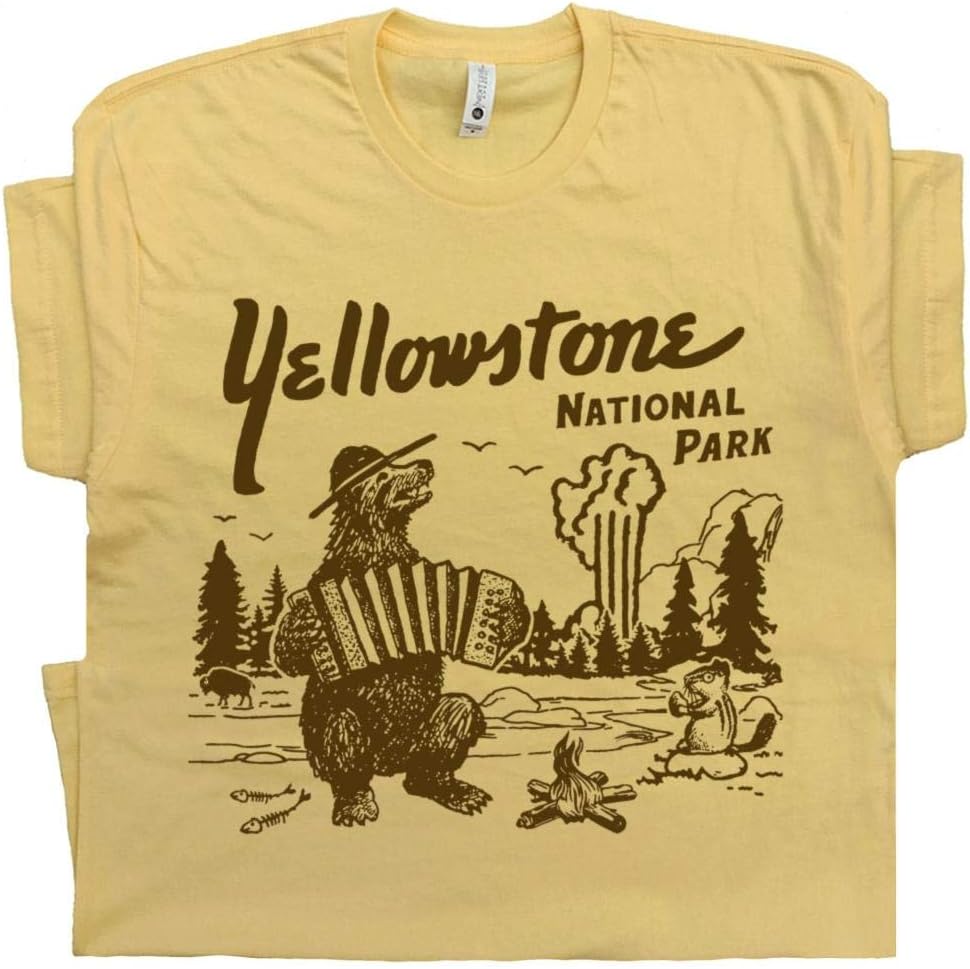 Yellowstone National Park Camiseta para hombre y mujer, Amarillo, XXLarge