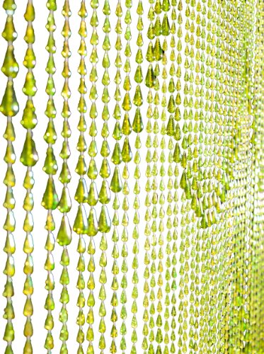 ShopWildThings Beaded Curtain Raindrops Green Non-Iridescent Acrylic