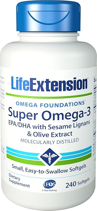 Life Extension Super Omega-3 EPA/DHA w/ Sesame Lignans and Olive Extract, 240 softgels