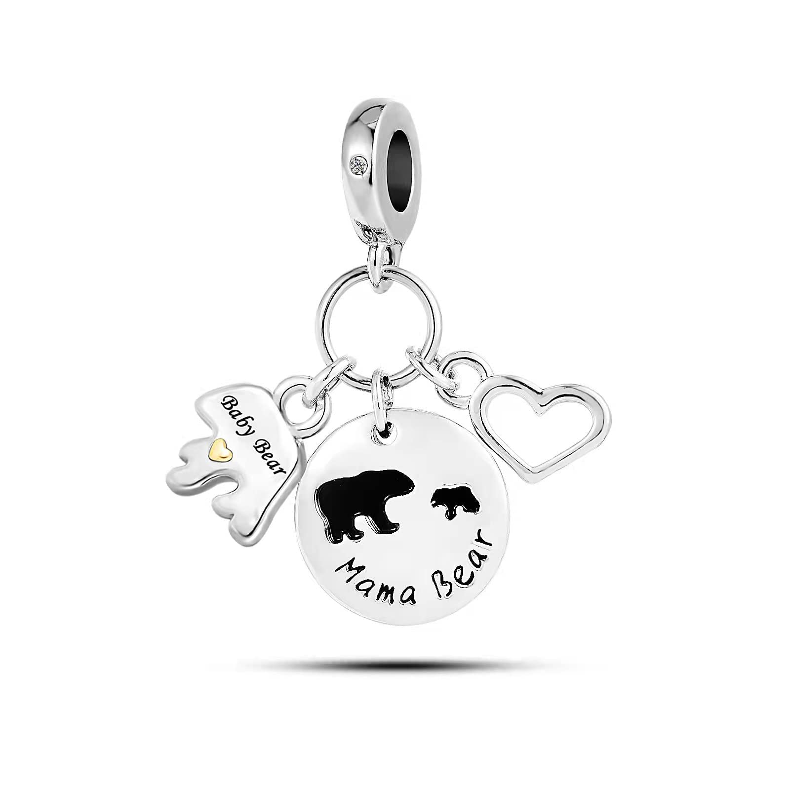 KunBead Jewelry Women Girls Mama Bear Mum Daughter Son Dangle Charms Compatible with Pandora Bracelets