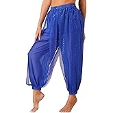 Chiffon Belly Dance Harem Pants Arabic Halloween Lantern Shiny Sequins Pants Fancy Pants Bloomers Trousers for Dancing Women