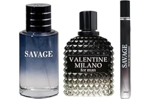 Lomitin Savage and Valentine Milano Cologne for Men - Eau De Parfum Natural Spray, 3.4 Fl Oz Each, Pack of 3 Combo Set