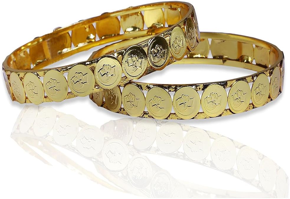 Buy Elegant Gold Plated Head Coin Cash Bangles Set of 2 Bangles, Size2