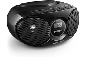 Philips Portable CD Player Boombox, Stereo Dynamic Bass Boost Speakers, Lightweight FM Radio CD Player with LCD Display, USB Playback, Aux Line-in, Boombox Portable for Home AZ318B/37