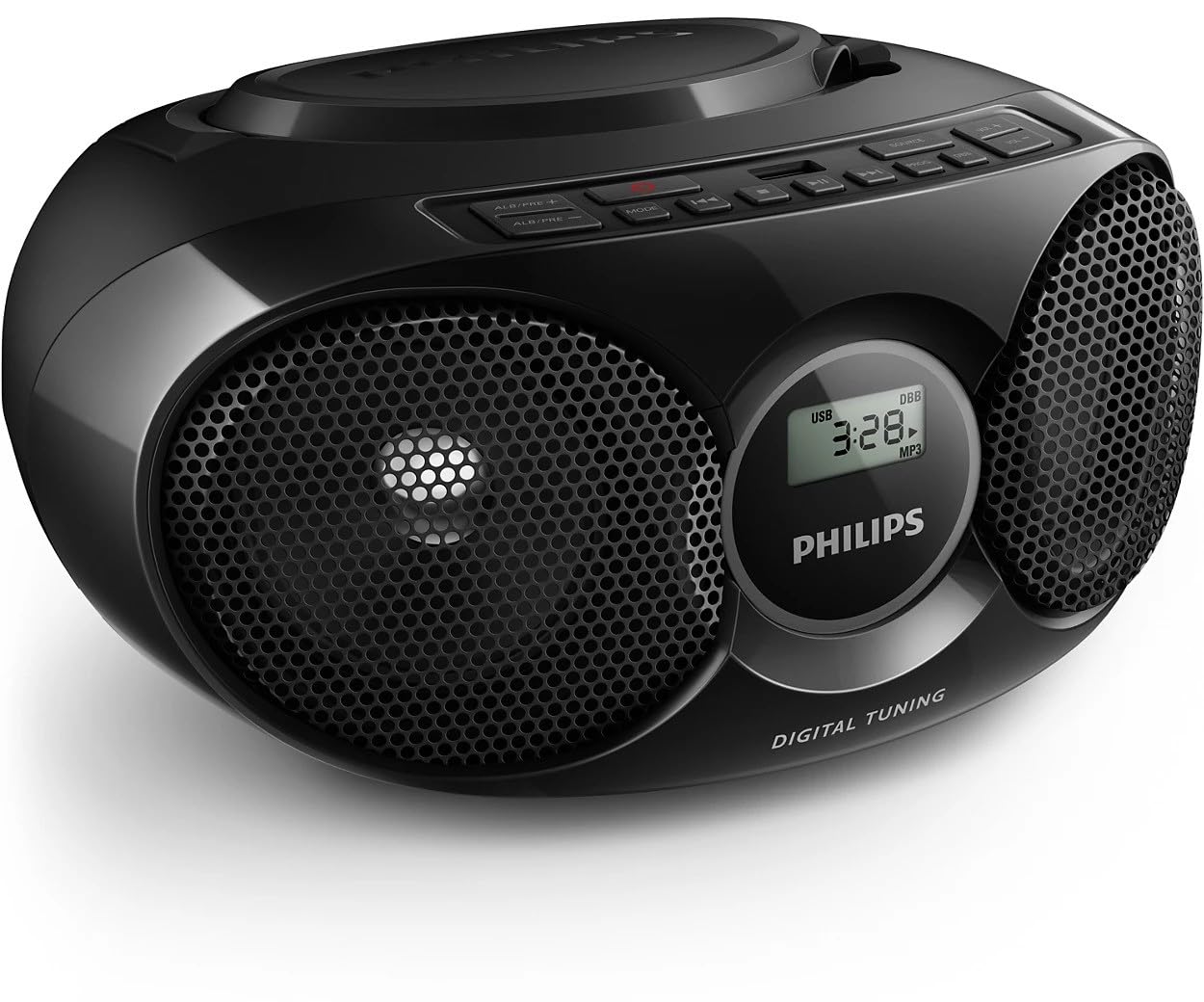 Philips Portable CD Player Boombox, Stereo Dynamic Bass Boost Speakers, Lightweight FM Radio CD Player with LCD Display, USB Playback, Aux Line-in, Boombox Portable for Home AZ318B/37
