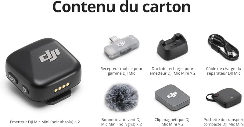 Mic Mini (2 TX + 1 RX Mobile), Microphone Cravate sans Fil pour iPhone 17/16/15 et Android/PC/Tablette, prêt à l’Emploi, Transmission 300 m, ultraléger, réduction Active du Bruit, vlog