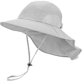 Camptrace Toddler Kids Sun Hats with Neck Flap UPF 50+ UV Protection Wide Rigid Brim Boys Girls Beach Swim Sunhat