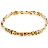 BXDA Tila Flat Beaded Stretch Bracelets for Women, Unique Stackable Colorful Square Beads Miyuk Link Bracelet Beach Summer Trendy Jewelry Gift