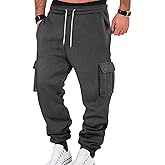 Wangdo Mens Cargo Sweatpants Heavyweight Elastic Waist Fleece Lined Joggers for Men with Pockets Baggy Drawstring Track Pants