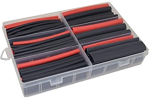 130pcs 3:1 Dual Wall Adhesive Heat Shrink Tubing Kit, 6 Sizes (Diameter): 1/2, 3/8, 1/4, 3/16, 1/8, 3/32-inch, Marine Wire Sleeve Tube Assortment with Storage Case for DIY by MILAPEAK (Black & Red)