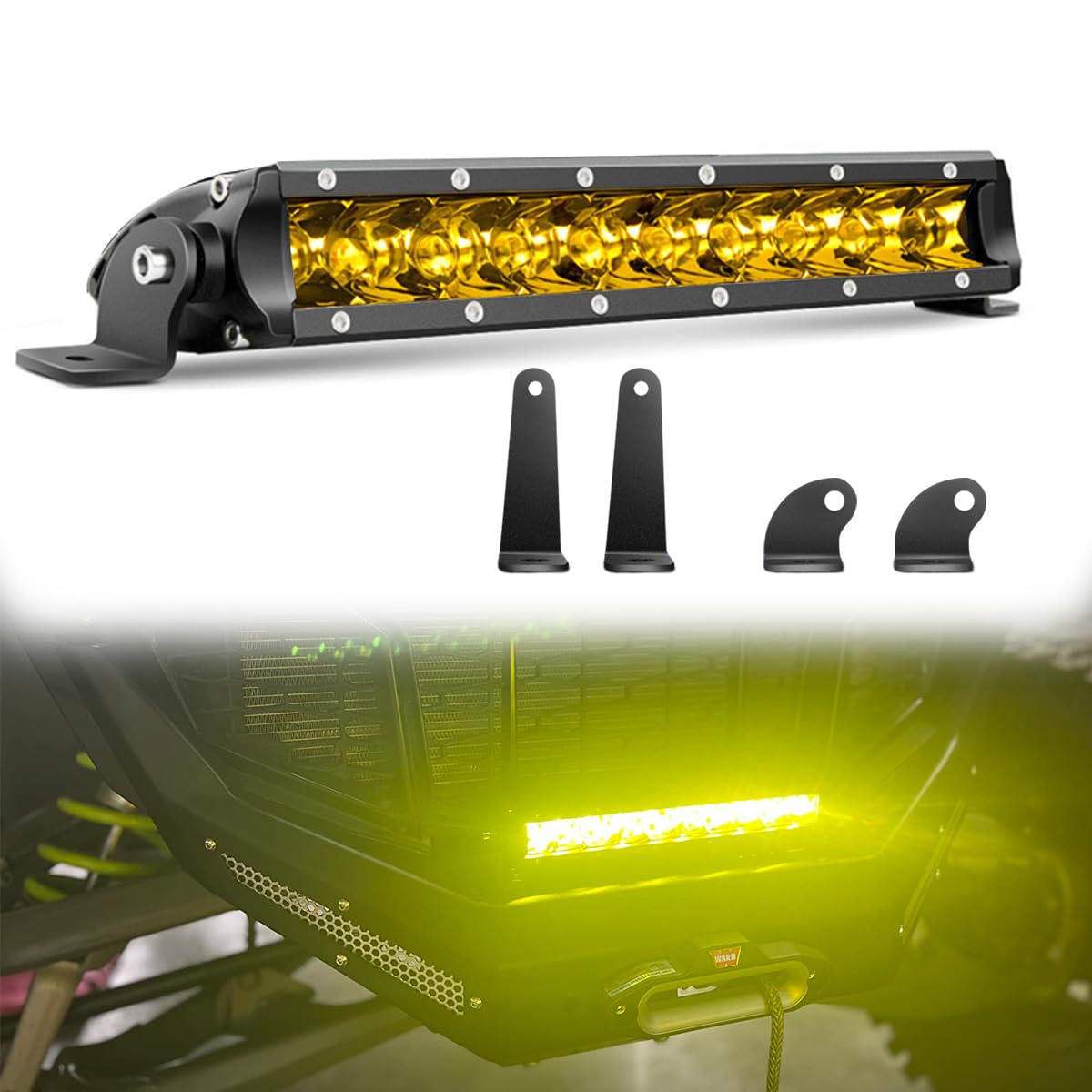 Photo 1 of Chelhead UTV Led Light Bar, 11 Inch Single Row Yellow Spot Led Off Road Driving Lights Compatible With RZR XP TURBO, Can Am Maverick X3, Yamaha, Tractor for Hood, Bumper, Grille Lights