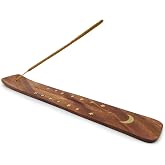 Moon and Stars Incense Holder - Wooden Ash Catcher with Celestial Design for Single Incense Sticks - Meditation Accessories, Spiritual Decor, Home Fragrance, Room Decor (10 Inches Long)