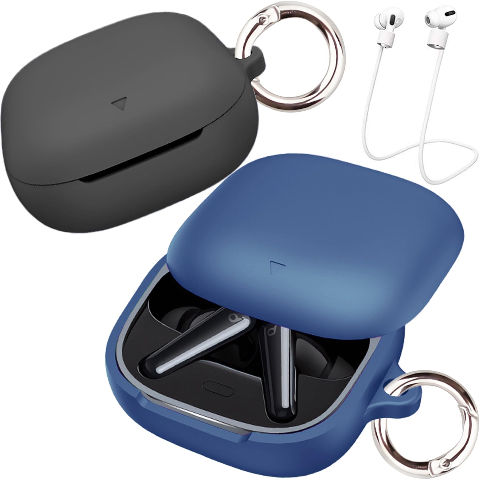 Photo 1 of [2 Pack] easyBee Case Compatible with Soundcore Liberty 5 Earbuds Charging Cover, 2 Keychain Anti-Lost Strap, Soft Liquid Silicone Ultra Thin Shockproof Protective Kit - Black and Blue