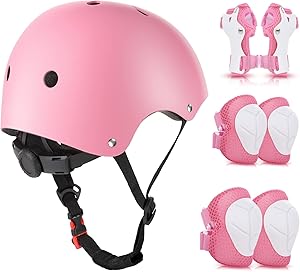 WayEee Knieschoner Kinder mit Helm, Schonerset Kinder 3-10 Jahre, Knieschützer Inliner Kinder Schutzausrüstung für Inliner Skateboard Fahrrad Rollschuh (rosa)